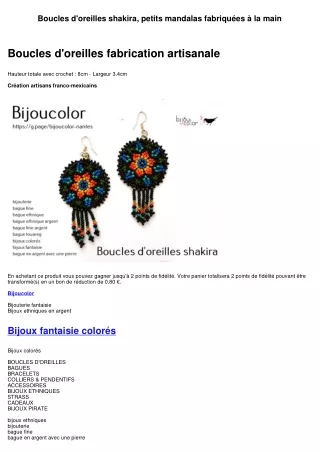 Boucles d'oreilles shakira, petits mandalas fabriquées à la main