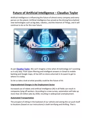 Artificial Intelligence| Claudius Taylor