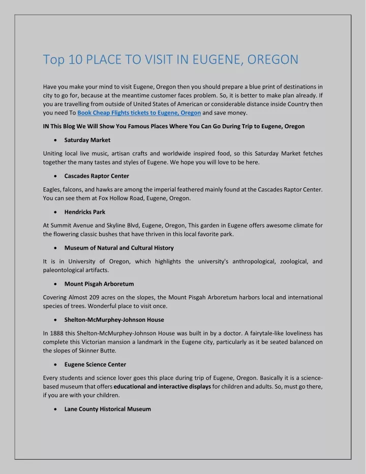 top 10 place to visit in eugene oregon