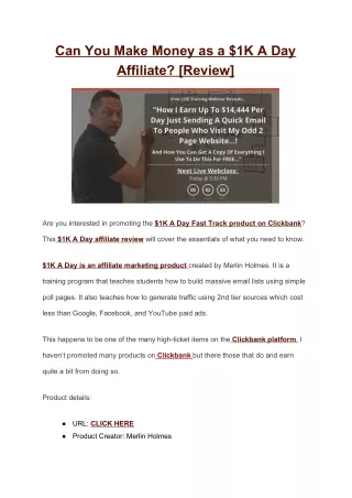 can you make money as a 1k a day affiliate review