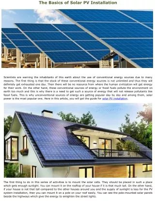 The Basics of Solar PV Installation