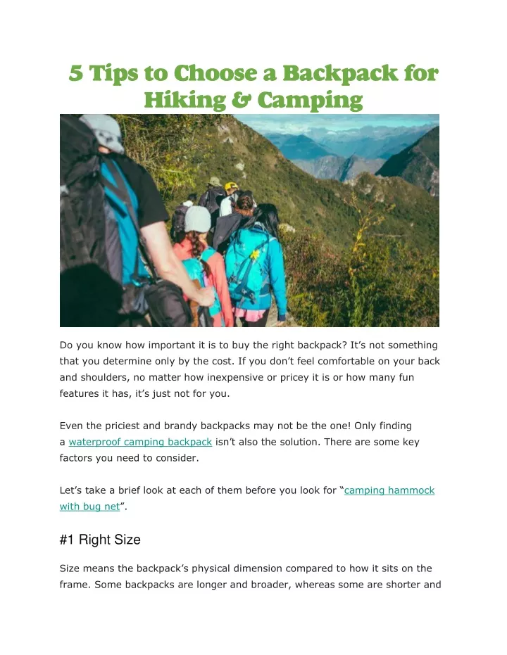 5 tips to choose a backpack for hiking camping