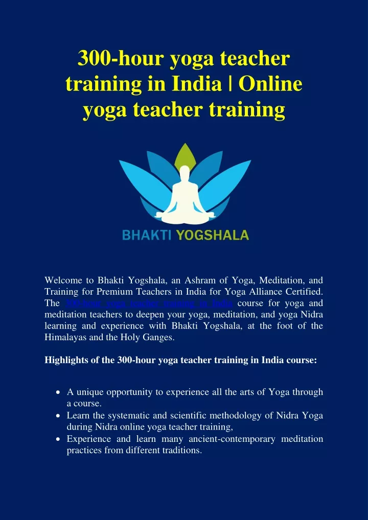 300 hour yoga teacher training in india online