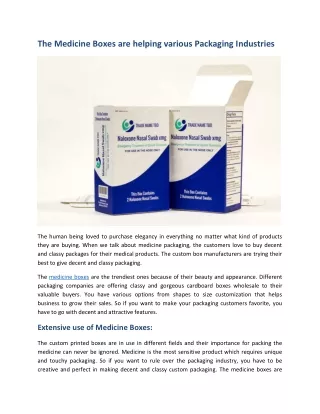 The Medicine Boxes are Helping Various Packaging Industries