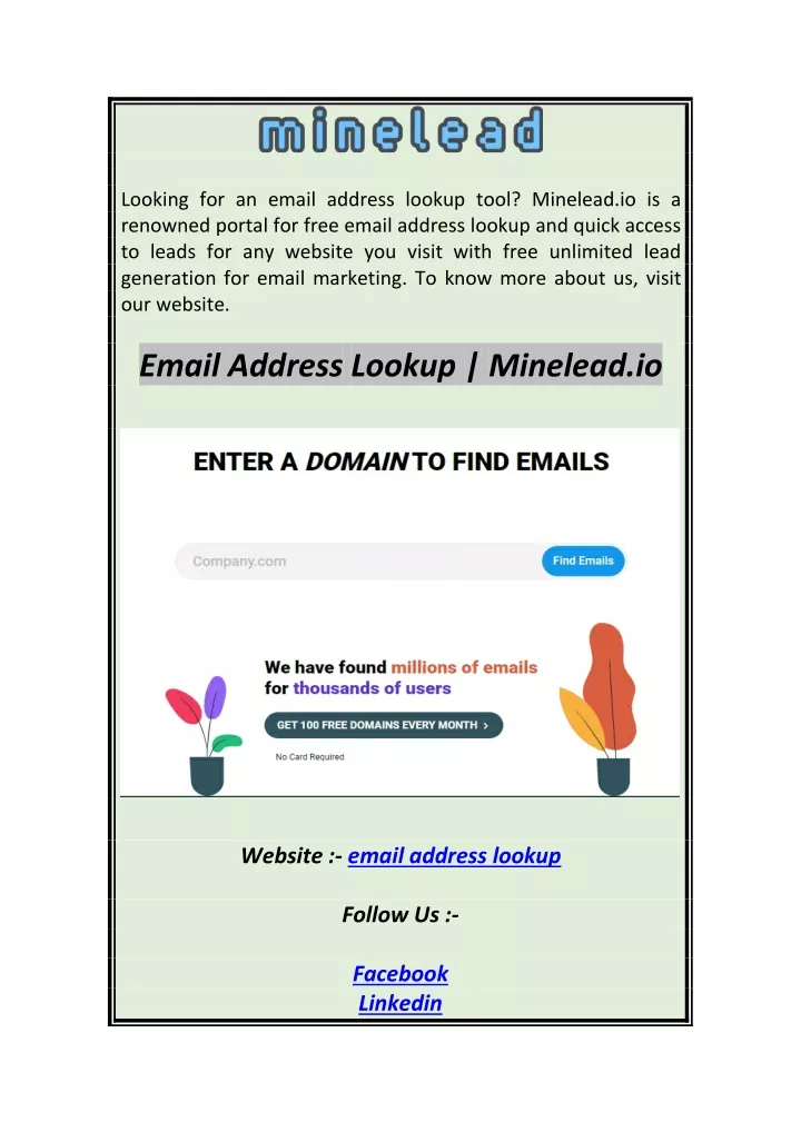 looking for an email address lookup tool minelead
