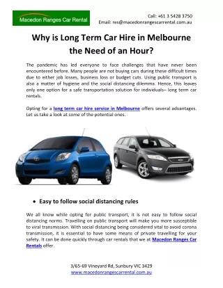 Why is Long Term Car Hire in Melbourne the Need of an Hour