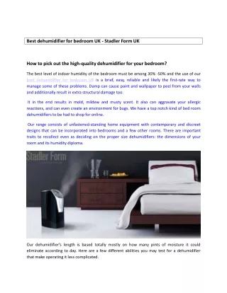 Best dehumidifier for bedroom UK - Stadler Form UK