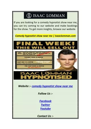 Comedy hypnotist show near me  Isaaclomman.com