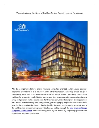 Wondering Learn the Need of Building Design Experts! Here is The Answer