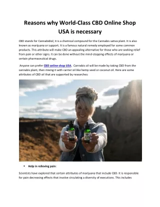 Reasons why World-Class CBD Online Shop USA is necessary