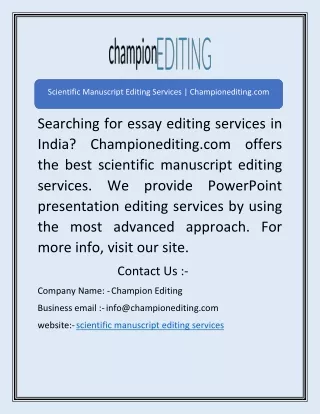 Scientific Manuscript Editing Services | Championediting.com
