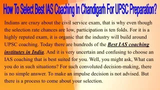 Here is a list of the Top IAS Coaching in Chandigarh