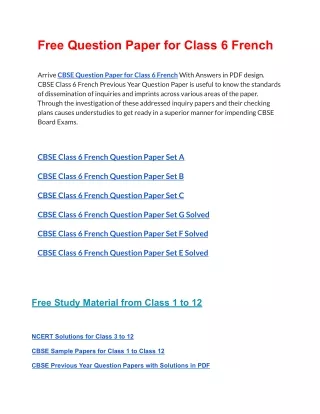 free question paper for class 6 french