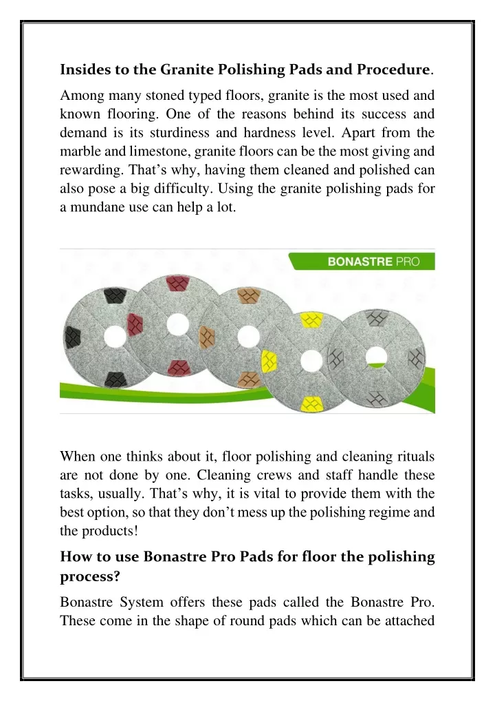 insides to the granite polishing pads