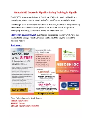 nebosh igc course in riyadh safety training