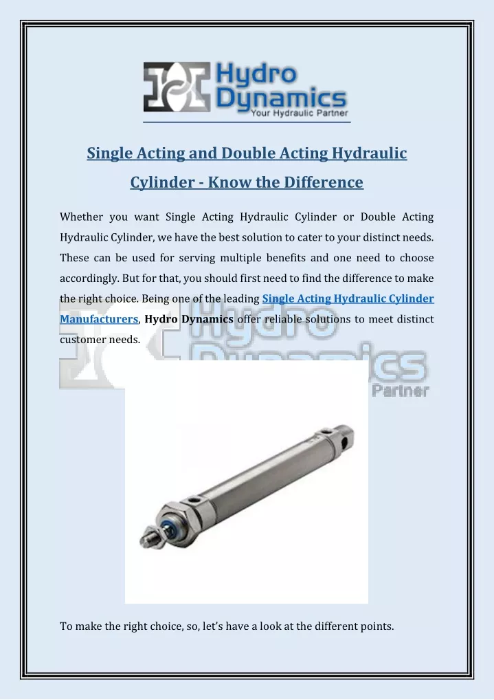 PPT - Single Acting And Double Acting Hydraulic Cylinder - Know The ...