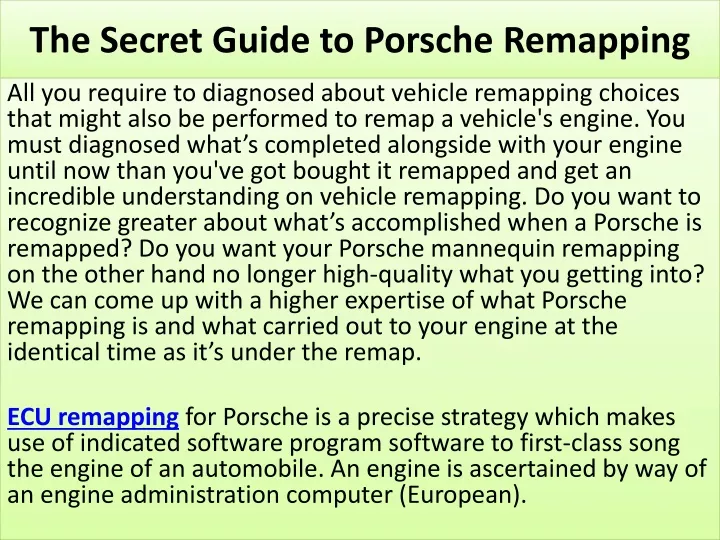 the secret guide to porsche remapping