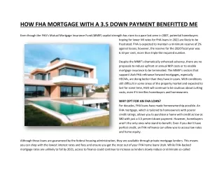 HOW FHA MORTGAGE WITH A 3.5 DOWN PAYMENT BENEFITTED ME