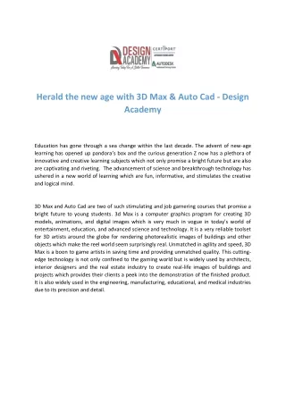 herald the new age with 3d max auto cad design