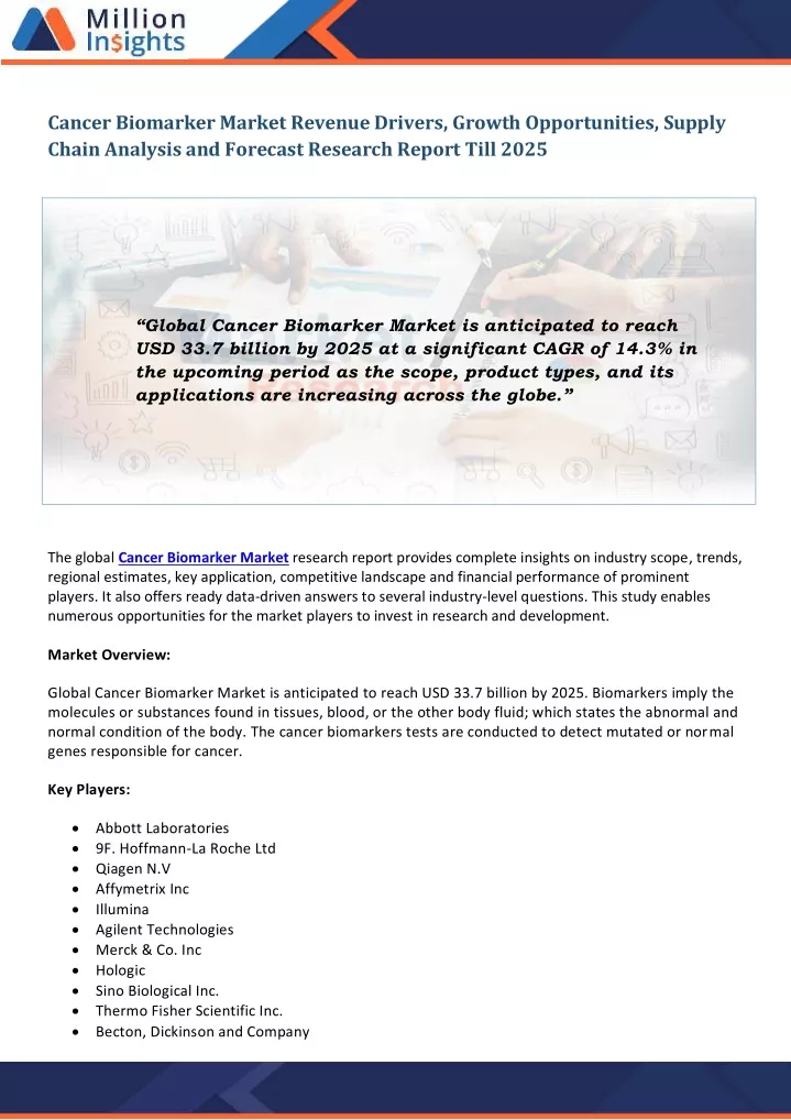 cancer biomarker market revenue drivers growth