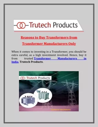 Reasons to Buy Transformers from Transformer Manufacturers Only