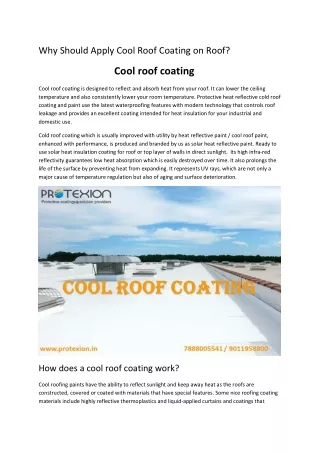 why should apply cool roof coating on roof