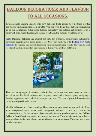 balloon decorations add flavour to all occasions