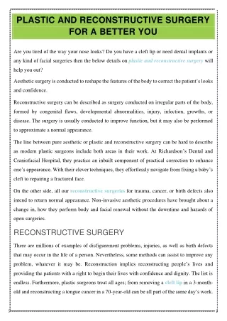 plastic and reconstructive surgery for a better