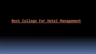 Best College For Hotel Management
