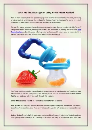 What Are The Advantages Of Using A Fruit Feeder Pacifier