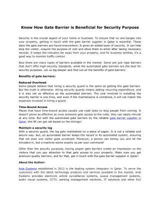 Know How Gate Barrier is Beneficial for Security Purpose