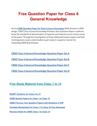 free question paper for class 6 general knowledge