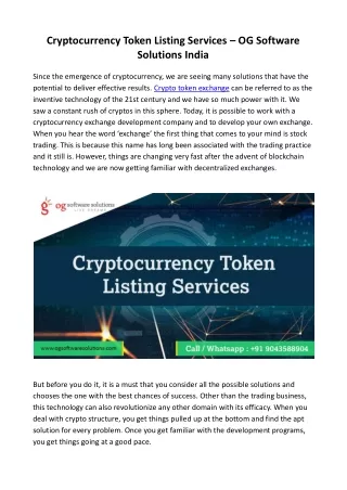 cryptocurrency token listing services og software