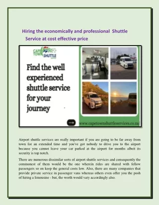 Hiring the economically and professional Shuttle Service at cost effective price