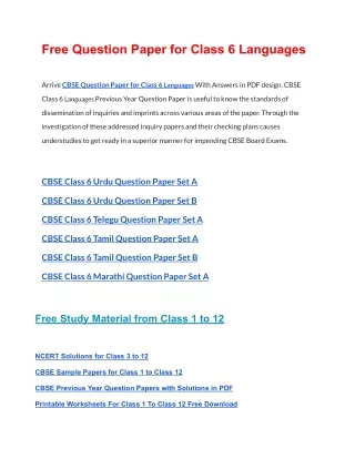 free question paper for class 6 languages