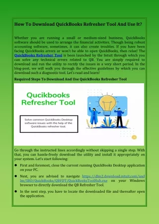 How To Download QuickBooks Refresher Tool And Use It