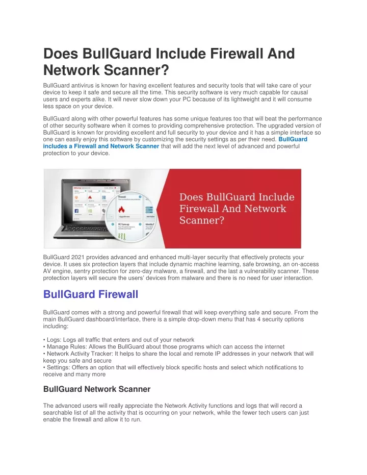 does bullguard include firewall and network