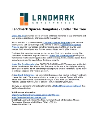 landmark spaces bangalore under the tree