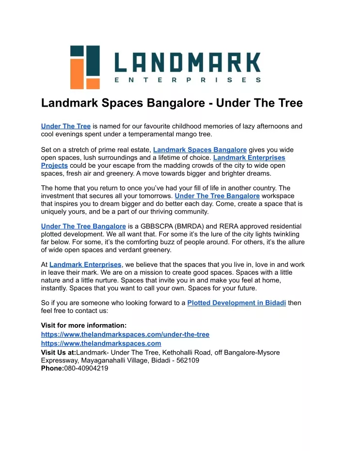 landmark spaces bangalore under the tree
