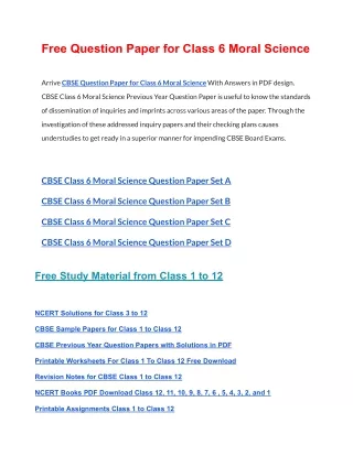 free question paper for class 6 moral science