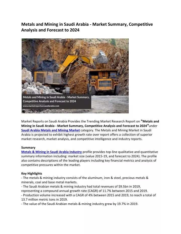metals and mining in saudi arabia market summary