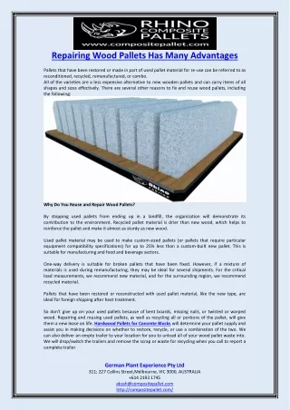 repairing wood pallets has many advantages