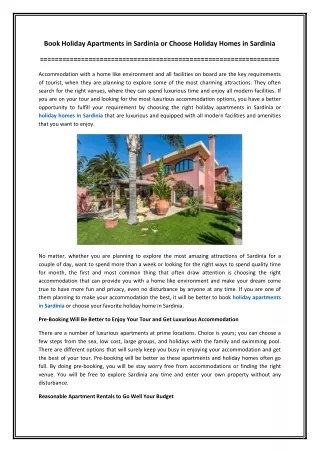 Book Holiday Apartments in Sardinia or Choose Holiday Homes in Sardinia