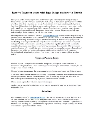 Resolve Payment issues with logo design makers via Bitcoin