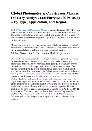 global photometer calorimeter market industry