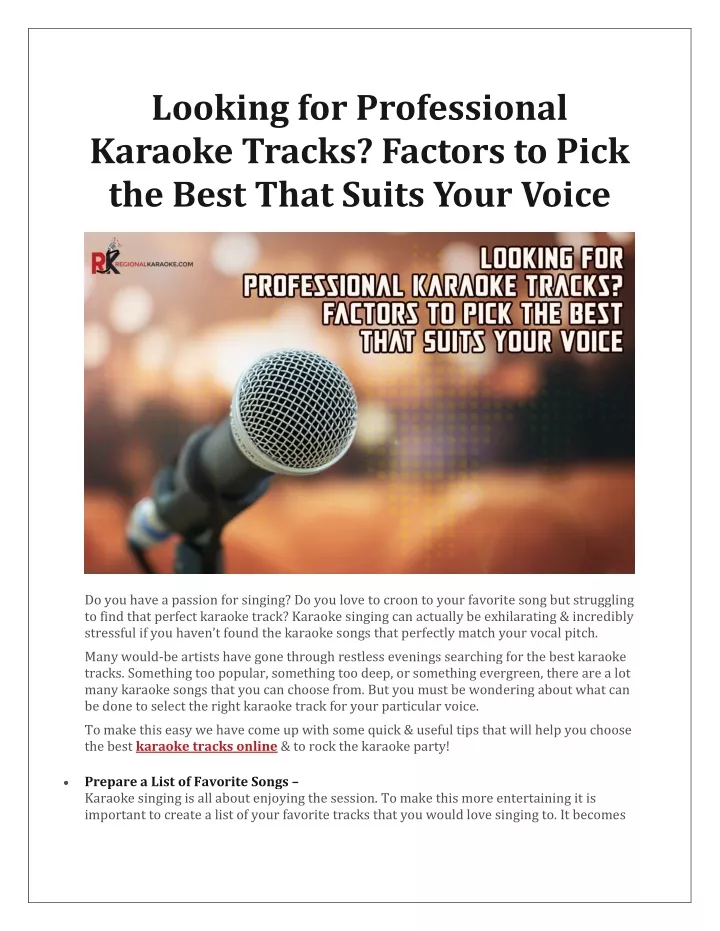 looking for professional karaoke tracks factors