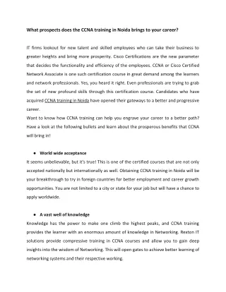 what prospects does the ccna training in noida