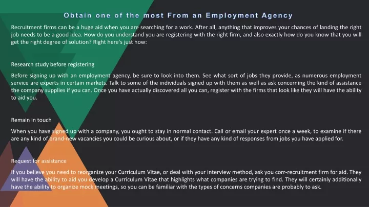 obtain one of the most from an employment agency