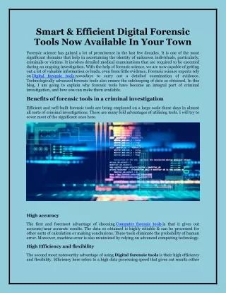 Smart & Efficient Digital Forensic Tools Now Available In Your Town