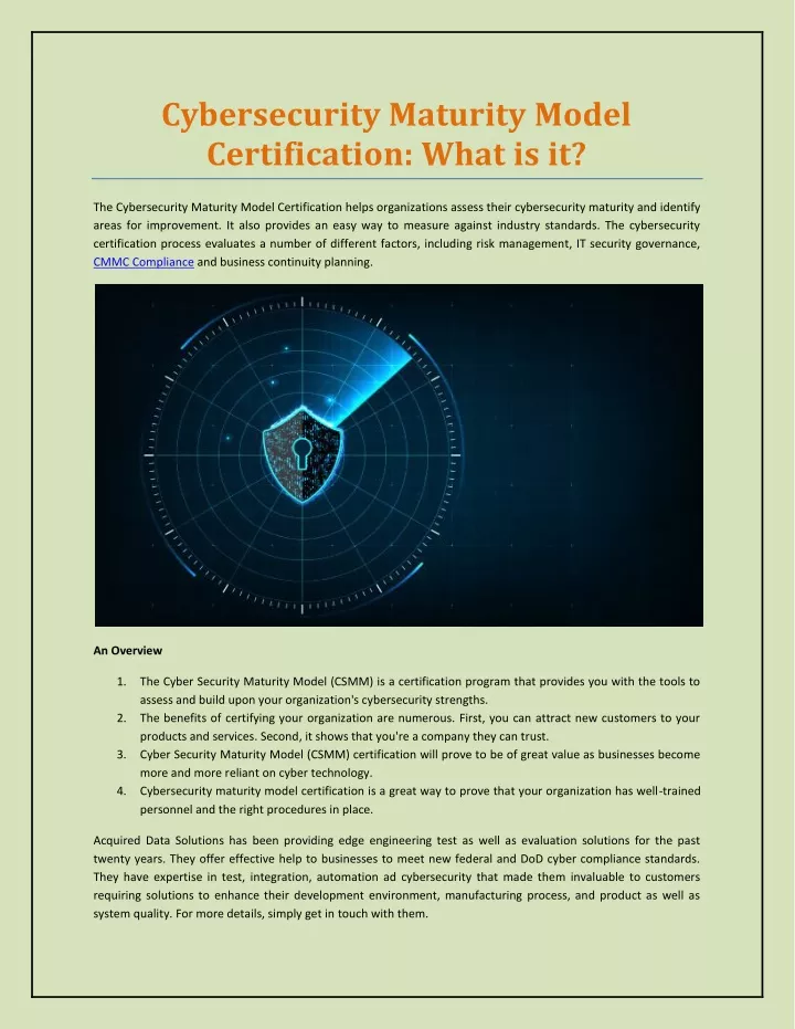 Ppt Cybersecurity Maturity Model Certification What Is It